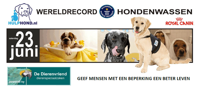 Wereldrecordpoging honden wassen voor Stichting Hulphond